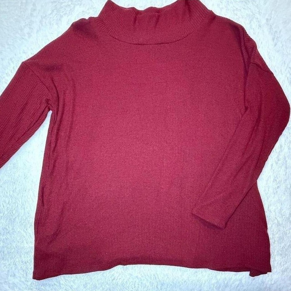 Vision USA Burgundy Mock Neck Long Sleeve Ribbed Sweater T5772 Red Medium